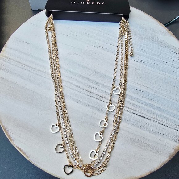 Windsor ✦ Lover Heart Charm Choker Set ✦ Four-Pack Gold-Tone Rhinestone Details - Picture 4 of 4